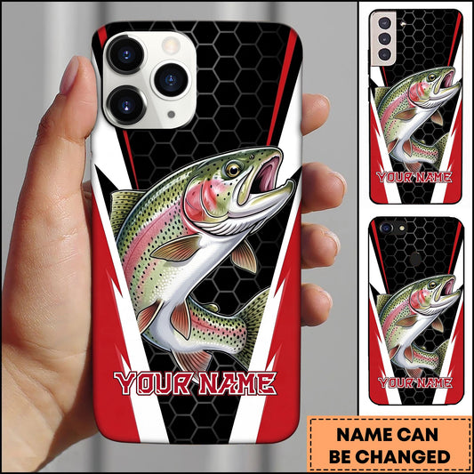 Joycorners Trout Honeycomb Pattern Red White Sport Design Personalized Name Phone Case