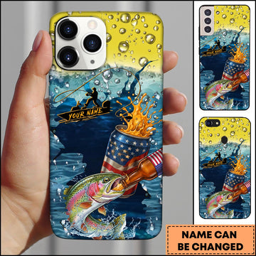 Joycorners Trout Fishing Phone Case Beer Splash Fishing Graphic Personalized Name 3D Phone Case