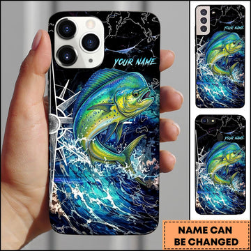 Joycorners Mahi-mahi Electric Wave Splash Dark Blue Art Personalized Name Phone Case
