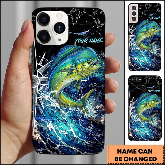 Joycorners Mahi-mahi Electric Wave Splash Dark Blue Art Personalized Name Phone Case