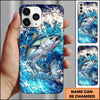 Joycorners Tuna Jumping Out Of Ocean Wave Blue Splash Art Personalized Name Phone Case