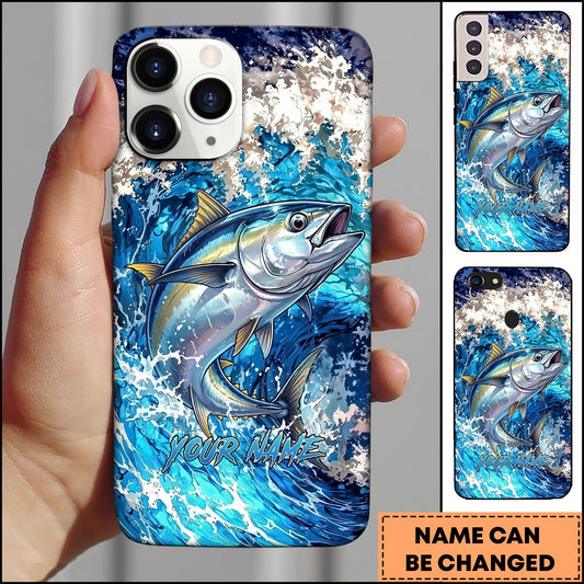 Joycorners Tuna Jumping Out Of Ocean Wave Blue Splash Art Personalized Name Phone Case