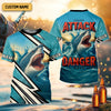 Joycorners Shark Fishing SPF Shirts, Shark Attack Danger Area Fishing Shirts For Men, Funny Fisherman Gift