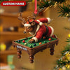 Joycorners Personalized Acrylic Deer Christmas Ornament – Funny Buck Playing Pool in Santa Outfit Holiday Decor MT1111