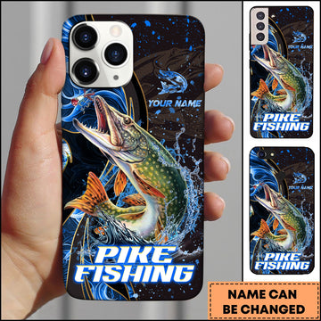 Joycorners Pike Fishing Blue Flame Smoke Line Premium Style Sport Personalized Name Phone Case