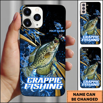 Joycorners Crappie Splash Water Lightning Stripe Dark Blue Art Golden Line  Personalized Name Phone Case