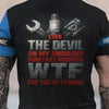 Joycorners Personalized Mechanic Shirt, Even The Devil On My Shoulder Somtimes Whispers WTF Are You Up To Now, Gift For Men PT2609