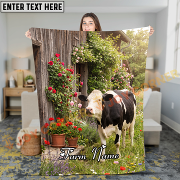 Joycorners Holstein Cow By Rustic Barn With Climbing Roses Personalized Name Blanket
