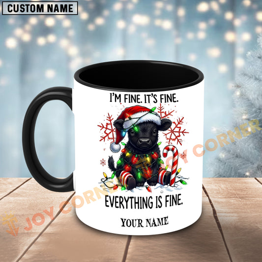 Joycorners Black Angus Cow Christmas Everything Is Fine Custom Name Mug