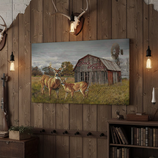 Joycorner Deer Family Farm Barn Rustic Personalized Canvas
