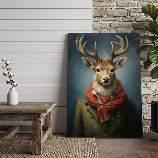 Joycorner Deer Portrait Green Coat Winter Style Canvas