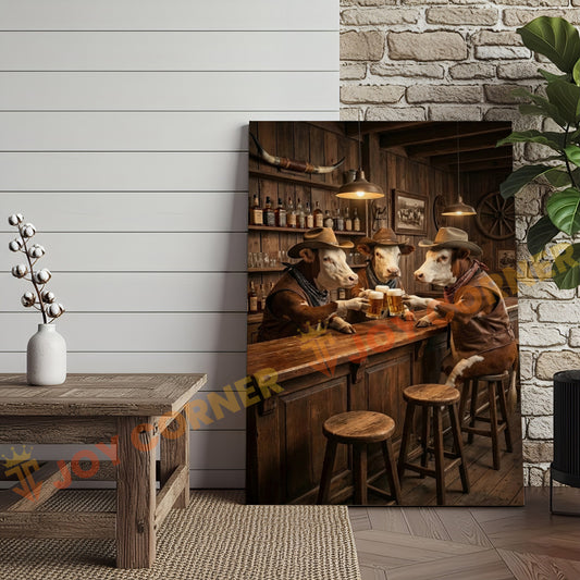 Joycorner Hereford Cow Western Bar Counter Beer Toast Rustic Canvas