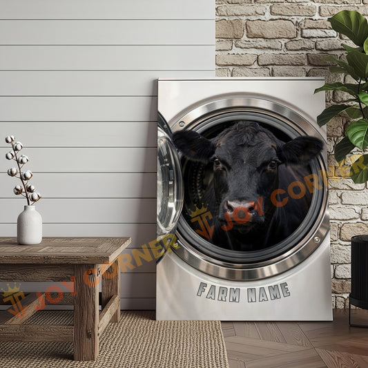 Joycorners Cattle Cow Funny Black Angus Cow In Washing Machine Personalized Name Canvas