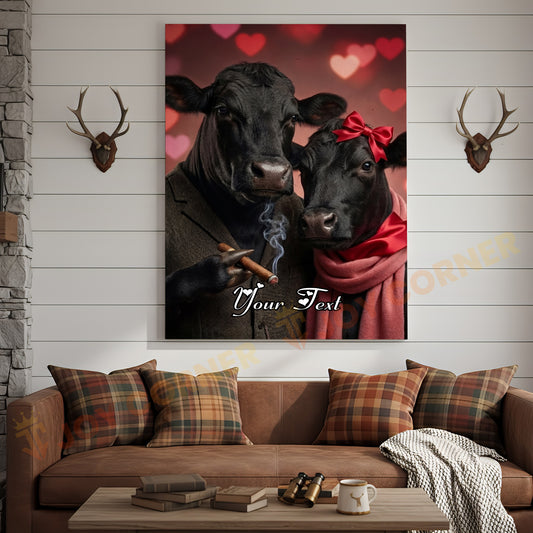 Joycorners Cattle Cow Funny Romantic Black Angus Couple Personalized Name Canvas
