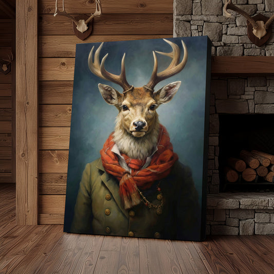 Joycorner Deer Portrait Green Coat Winter Style Canvas