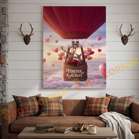 Joycorners Deer Couple Hot Air Balloon Romantic Sky Personalized Name Canvas