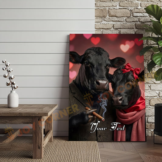 Joycorners Cattle Cow Funny Romantic Black Angus Couple Personalized Name Canvas