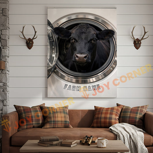Joycorners Cattle Cow Funny Black Angus Cow In Washing Machine Personalized Name Canvas
