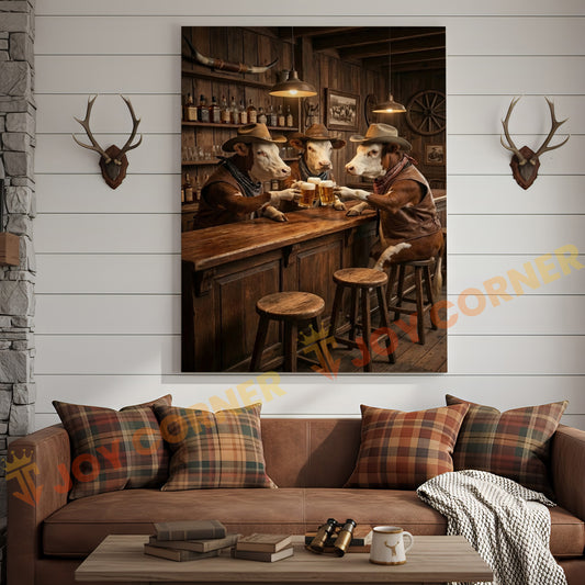 Joycorner Hereford Cow Western Bar Counter Beer Toast Rustic Canvas
