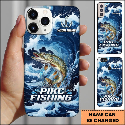 Joycorners Pike Fishing Blue Water Wave Premium Style Sport Personalized Name Phone Case