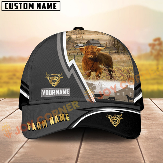 Joycorners Highland Black White Country Customized Name Brown Leather Pattern Cap