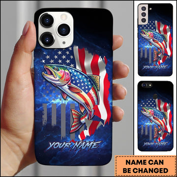 Joycorners Trout Patriotic American Flag Galaxy Blue Art Personalized Name Phone Case