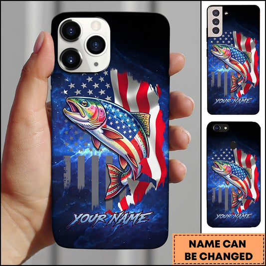 Joycorners Trout Patriotic American Flag Galaxy Blue Art Personalized Name Phone Case
