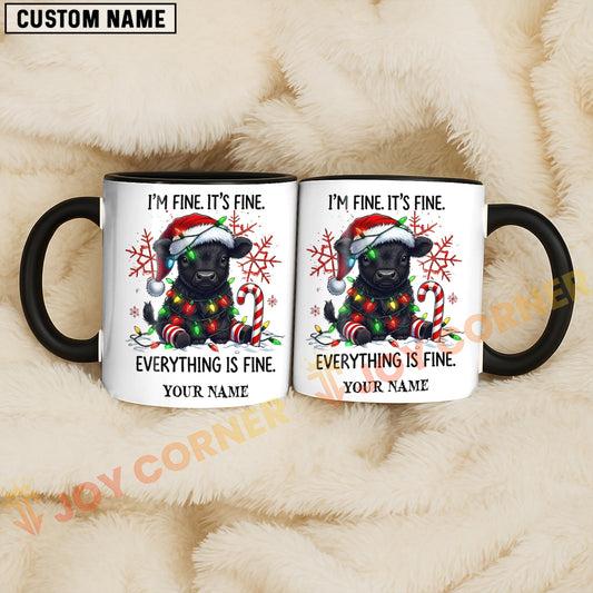 Joycorners Black Angus Cow Christmas Everything Is Fine Custom Name Mug