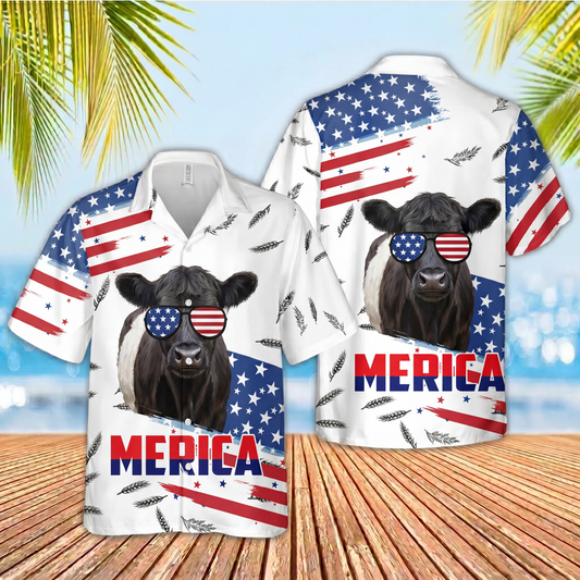 Joycorners Funny Cows Merica USA Flag Patriotic 3D Hawaiian Shirt (10 Breeds)