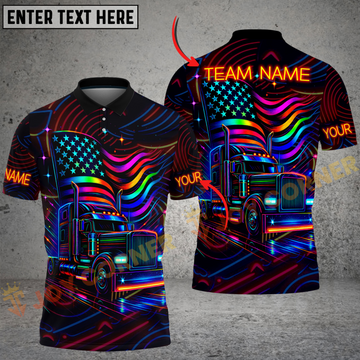 Joycorners Truck American Flag Neon Glow Personalized Name 3D Unisex Shirt