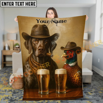 Joycorners Hunting Shorthair Dog and Pheasant Drinking Beer Personalized 3D Blanket