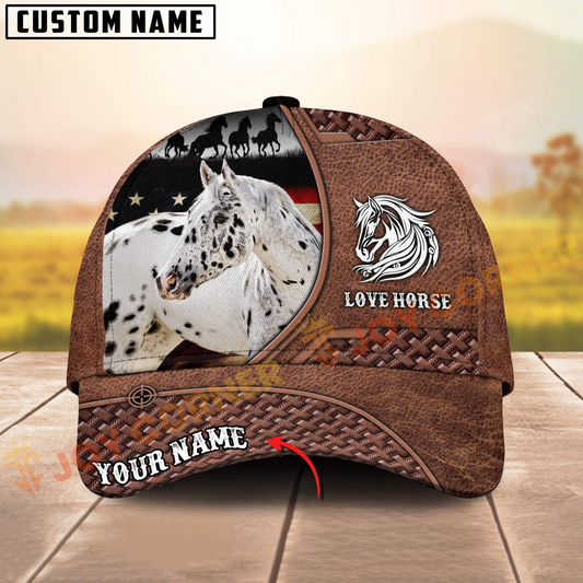 Joycorners Appaloosa Horse American Flag Love Horse Personalized Name 3D Cap
