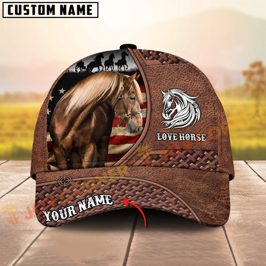 Joycorners Morgan Horse American Flag Love Horse Personalized Name 3D Cap