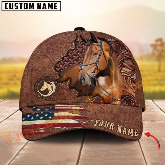 Joycorners Warmblood Horse Brown Leather Pattern Personalized Name 3D Cap