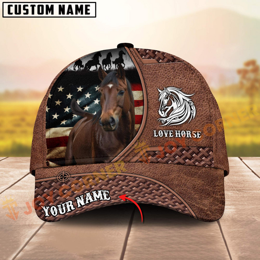 Joycorners Hackney Horse American Flag Love Horse Personalized Name 3D Cap