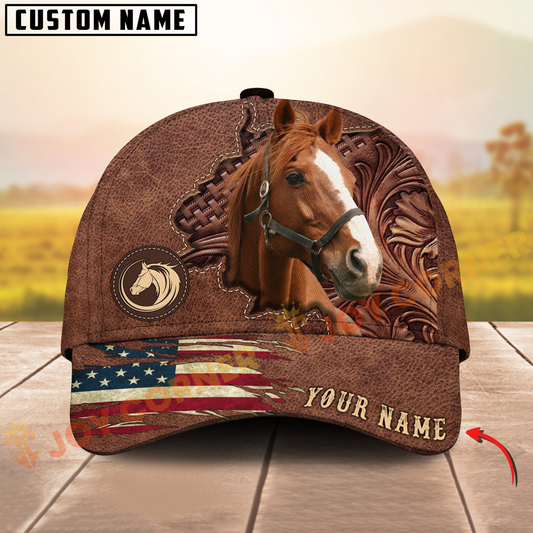 Joycorners Thoroughbred Horse Brown Leather Pattern Personalized Name 3D Cap