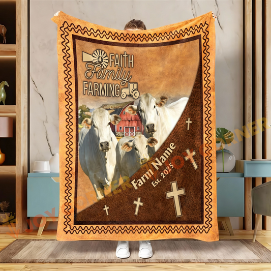 Joycorners Personalized Faith, Family & Farming Farm Blanket (10 Cattle Breeds)