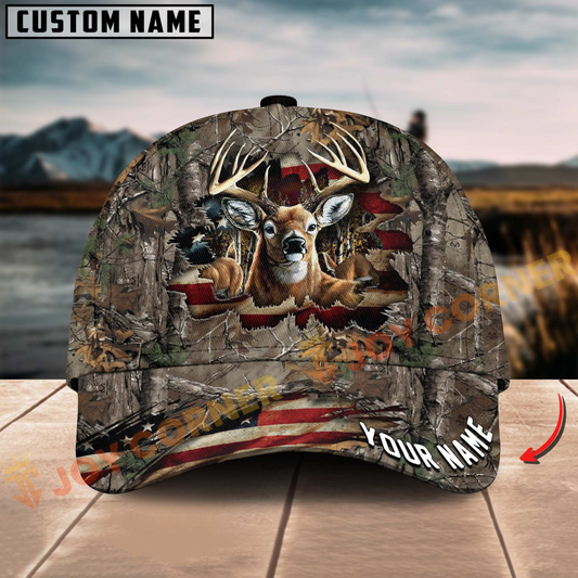 Joycorners American Flag Hunting Deer Crack Camo Pattern Multicolor Option Personalized Cap