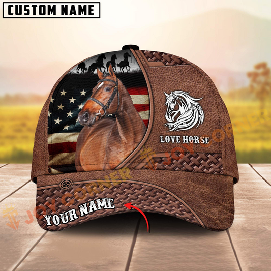 Joycorners Thoroughbred Horse American Flag Love Horse Personalized Name 3D Cap