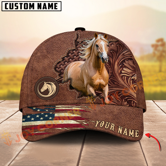 Joycorners Palomino Horse Brown Leather Pattern Personalized Name 3D Cap