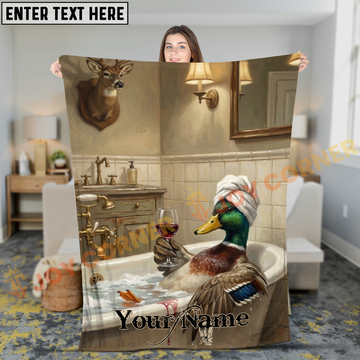 Joycorners Cute Mallard Duck Bathing and Drinking Red Wine Personalized 3D Blanket