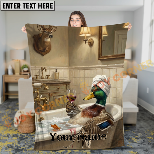 Joycorners Cute Mallard Duck Bathing and Drinking Red Wine Personalized 3D Blanket