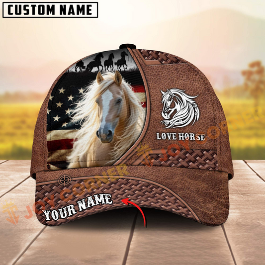 Joycorners Palomino Horse American Flag Love Horse Personalized Name 3D Cap