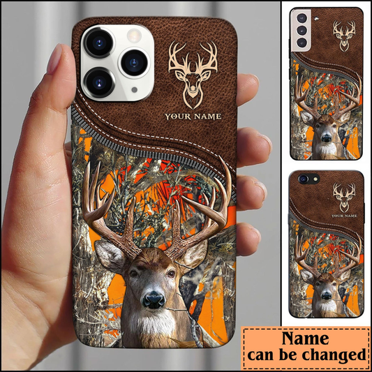 Joycorners Deer Hunting Leather Pattern Personalized Name Phone Case (4 colors)