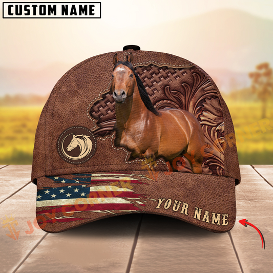 Joycorners Quarter Horse Brown Leather Pattern Personalized Name 3D Cap