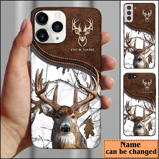Joycorners Deer Hunting Leather Pattern Personalized Name Phone Case (4 colors)