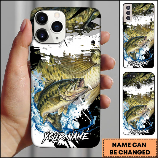 Joycorners Bass Fishing Phone Case Abstract Splash Modern Art Personalized Name 3D Phone Case