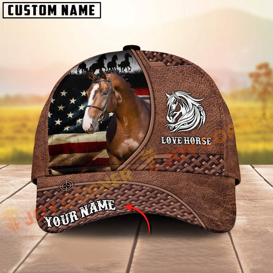 Joycorners Warmblood Horse American Flag Love Horse Personalized Name 3D Cap