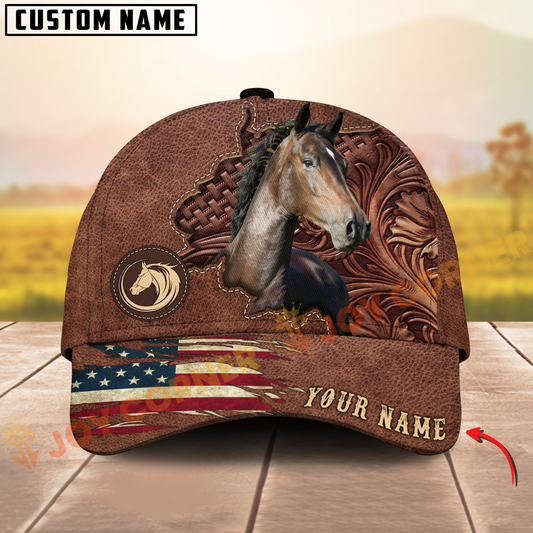 Joycorners Hackney Horse Brown Leather Pattern Personalized Name 3D Cap