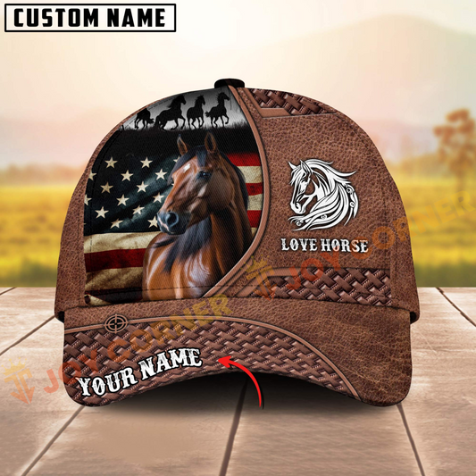 Joycorners Quarter Horse American Flag Love Horse Personalized Name 3D Cap
